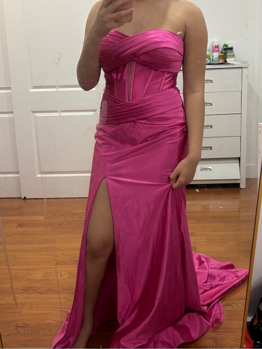 Strapless Fuchsia Prom Dress with Front Slit custom made!!